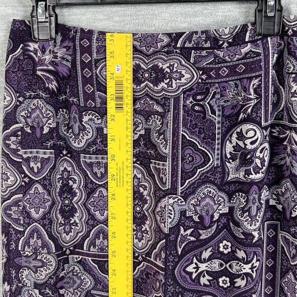 Talbots Womens 4 Purple Geometric Print A-Line Midi High Waist Skirt Silk Boho - Picture 8 of 16